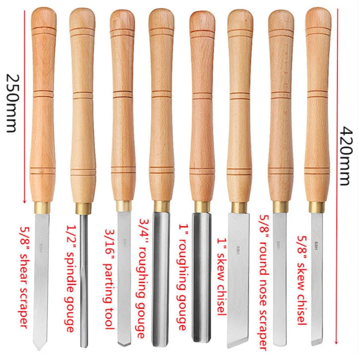 L-CBW001 8PCS Beech Wood Handle Woodworking Tools Round Cutter Engraving Chisel Set