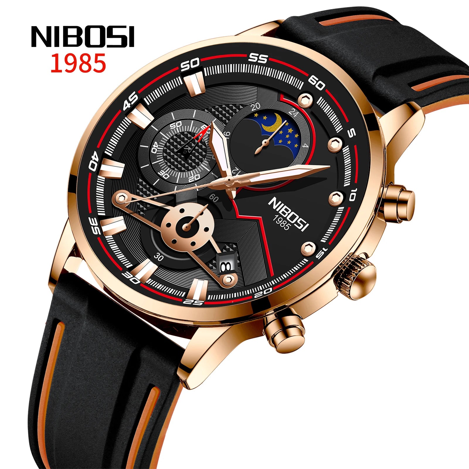 NIBOSI 2503 Gold Men Wristwatches Silicone Strap Quartz Watches