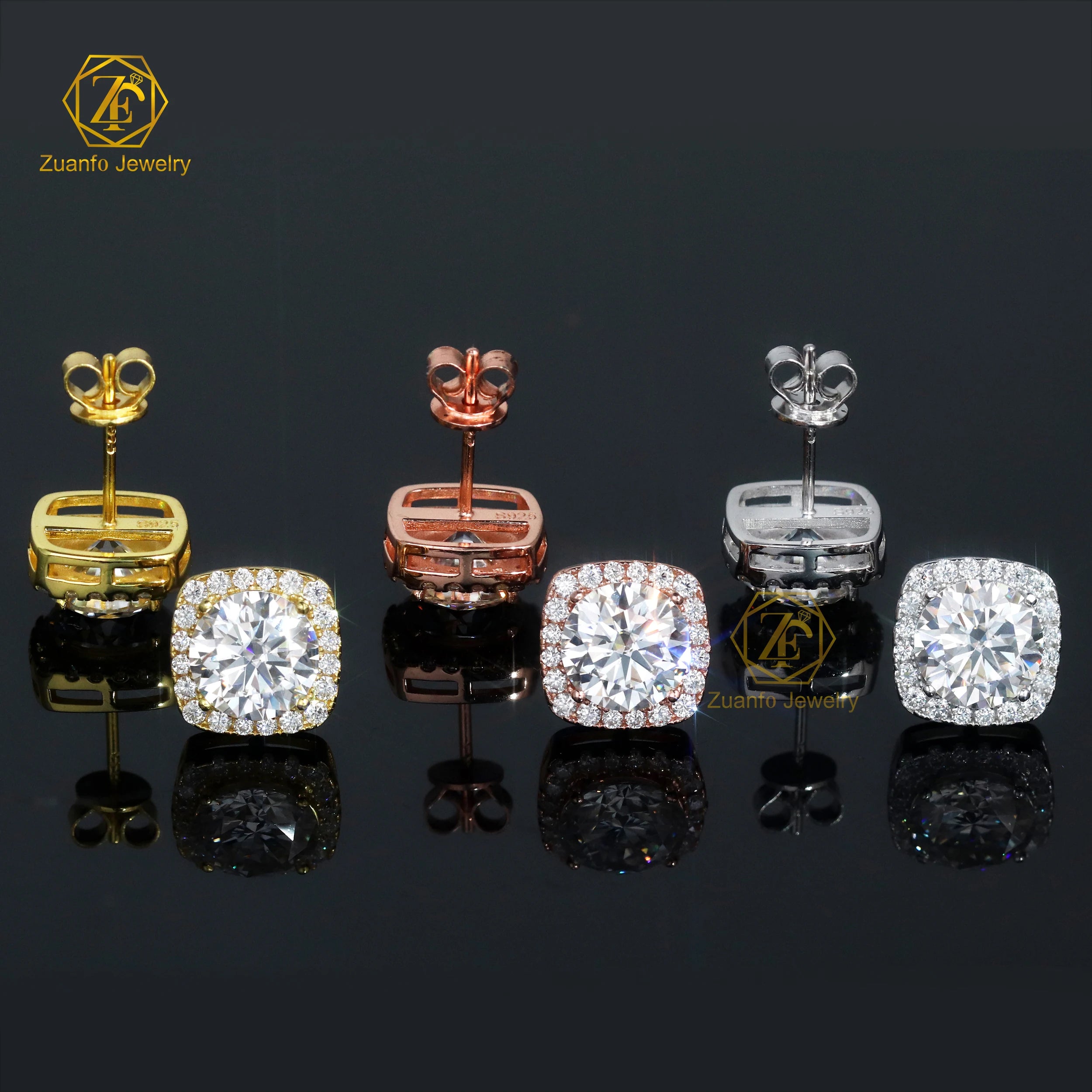 Popular Style Moissanite Stud Earrings 100% 925 Sterling Silver Base 1ct 2ct Vvs Moissanite Diamond Hypoallergenic Earrings