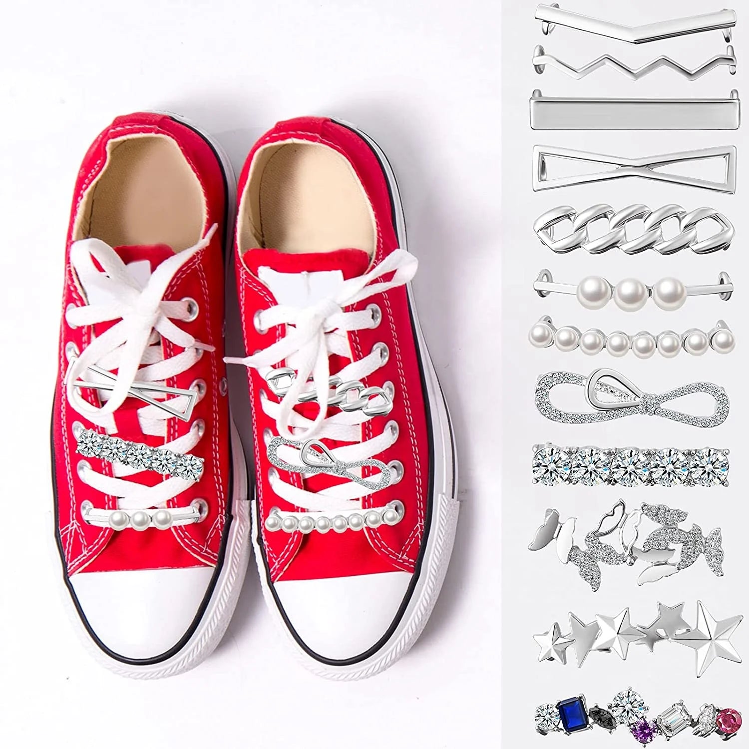 Wholesale Various Style Pearl Metal Rhinestone Shoe Laces Buckle Sneaker Charms Decoration
