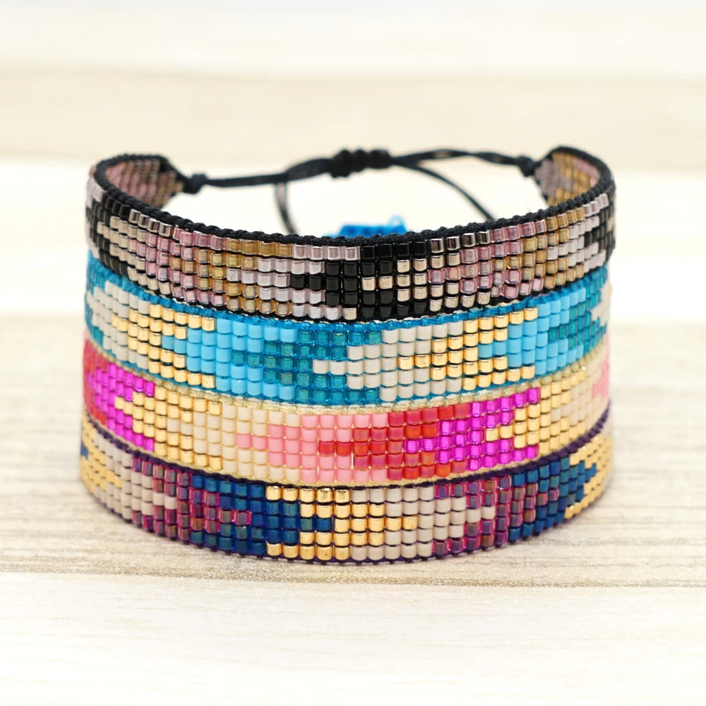 Go2boho Bohemia Handmade Woven Mixed Color Miyuki Beaded Hand String Accessory Fashion Jewelry Woman Bracelet
