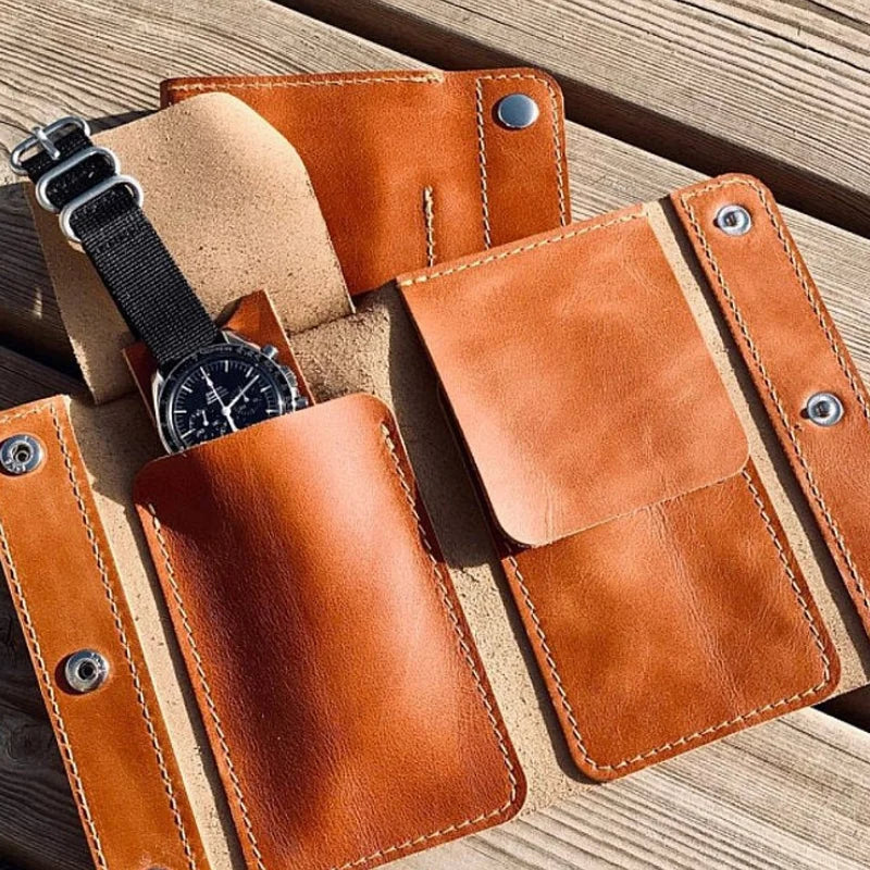 Foldable Leather Watch Pouch Portable PU Leather Wristwatch Box Travel Watch Roll Storage Case