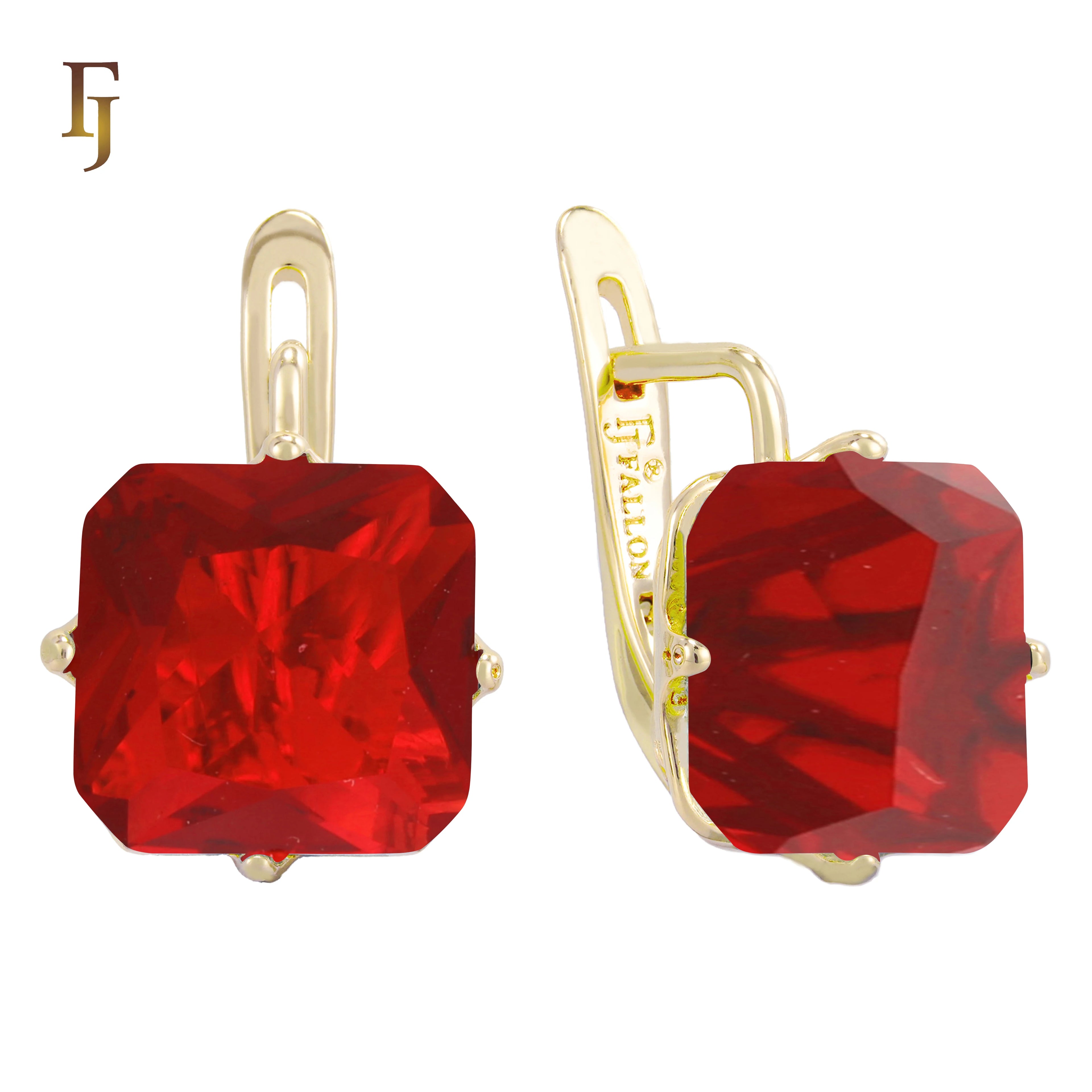 FJ Fallon Fashion Jewelry Gold Plated Russian Lock Earrings with Princess-Cut Stone for Elegant Plated in 14K Gold