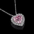 925 Sterling Silver New Pink Heart Necklace with Crystal and Diamond Pendant Chic Crystal Heart Diamond Necklace