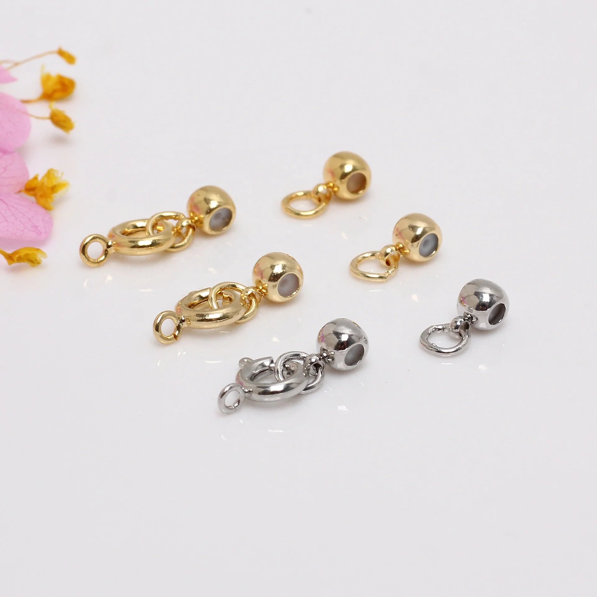DEE.LUN Brass Jewelry Findings TGC-20347 18K Gold Plated Round Crimp End Beads Rubber Adjustable Locating Slider Main Stone None
