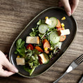 Factory Direct Wholesale Ceramic Oval Bread Platerestaurant Porcelain Rectangle Matte Black Dinner Fish Plates