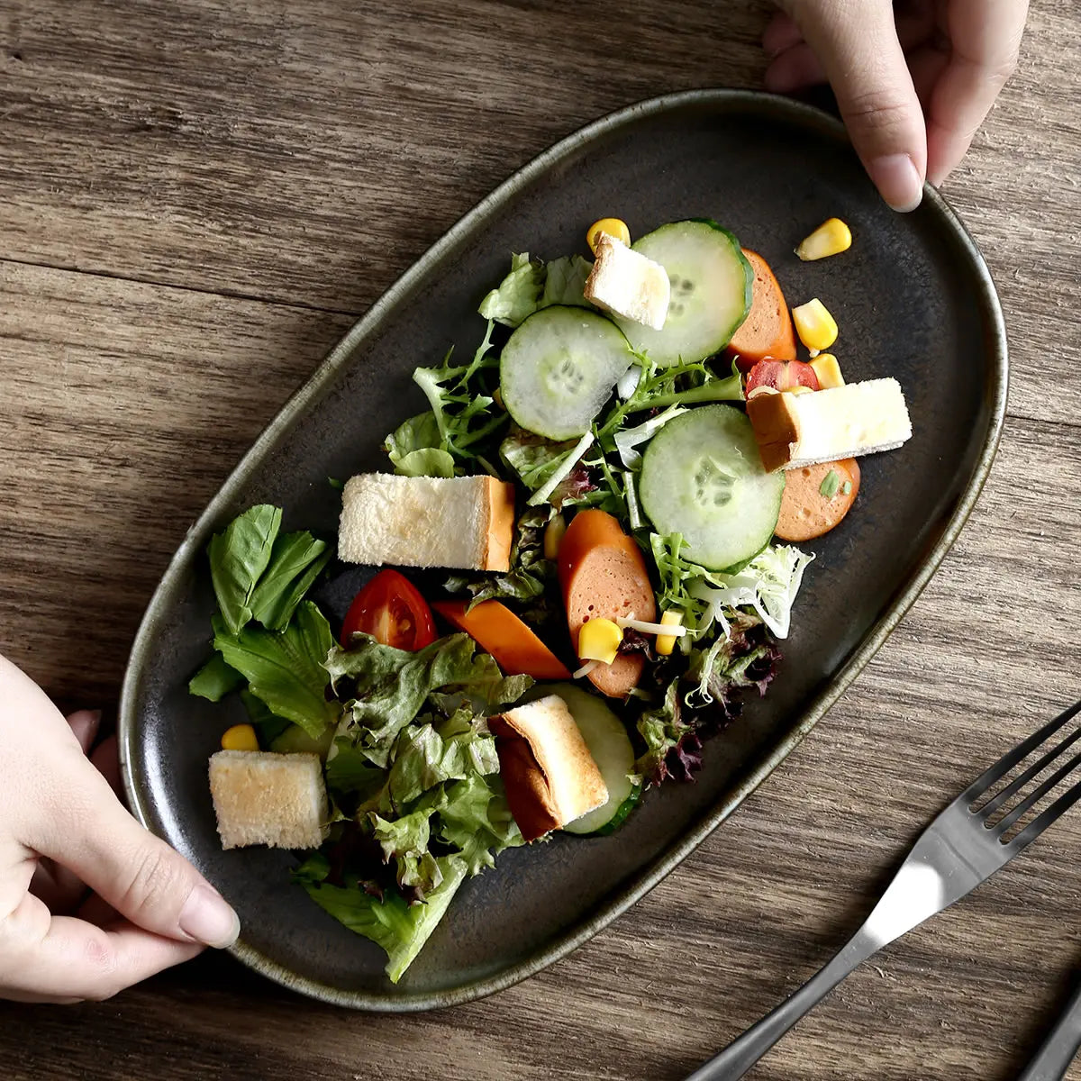 Factory Direct Wholesale Ceramic Oval Bread Platerestaurant Porcelain Rectangle Matte Black Dinner Fish Plates