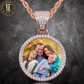 Sparking Iced Out Memory Jewelry Custom 35mm Brass AAAAA Zircon Photo Pendant Necklace Hip Hop Jewelry for Men