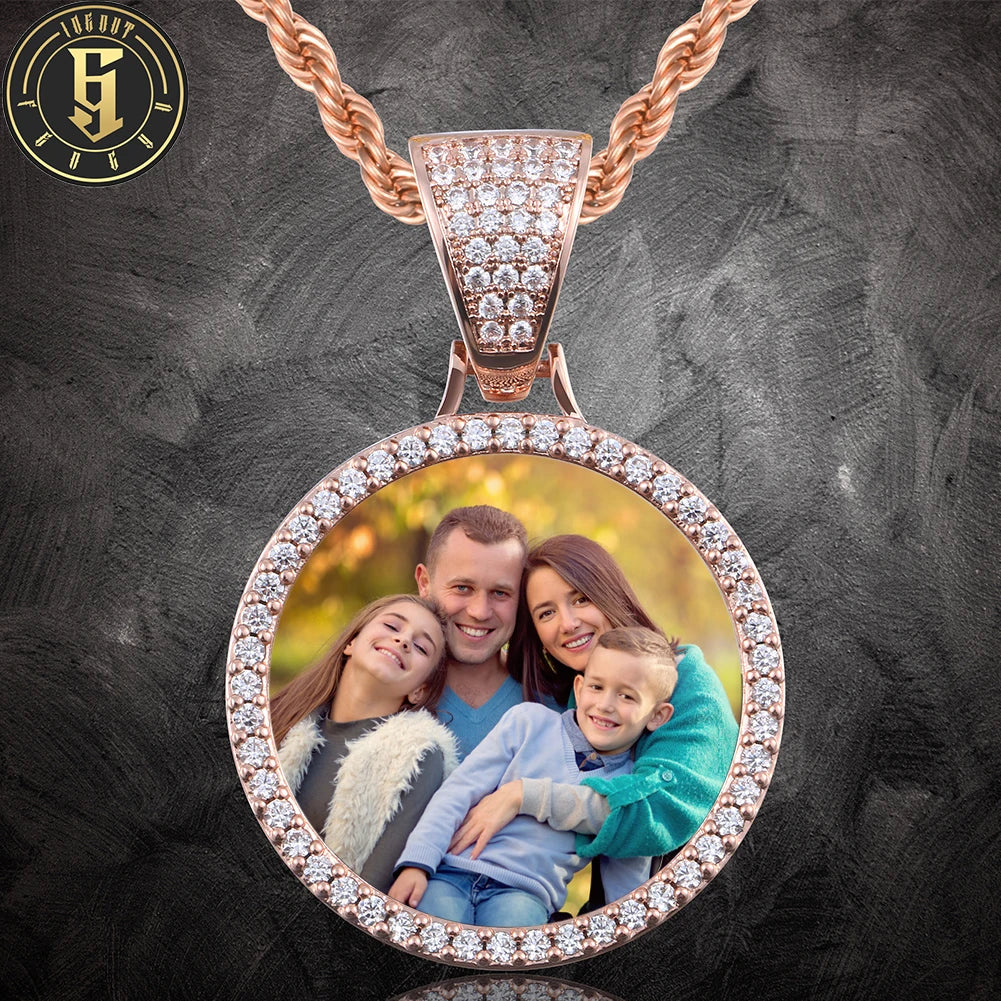 Sparking Iced Out Memory Jewelry Custom 35mm Brass AAAAA Zircon Photo Pendant Necklace Hip Hop Jewelry for Men