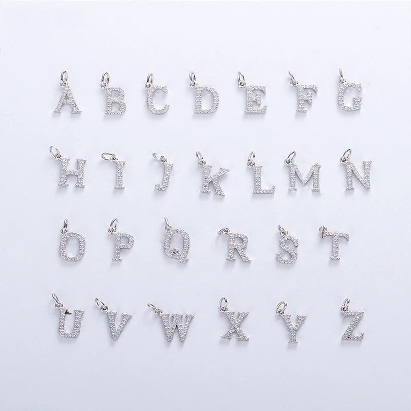 26 Initial Letter CZ Pendant Genuine Silver 925 Sterling Silver Alphabet Necklace