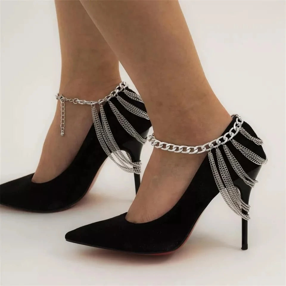 High-grade Silver Metal Chain Shoe Accessories Decorations for Ladies Heels