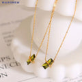 MARONEW Green CZ Crystal Light Latest Green Models Custom Zircon Gold Stainless Steel Jewelry Pendant Choker Necklace for Women