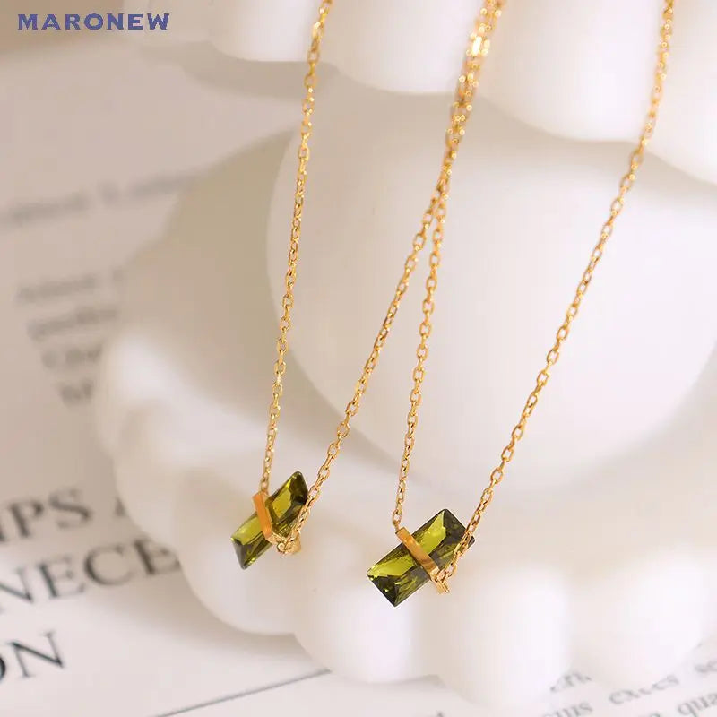 MARONEW Green CZ Crystal Light Latest Green Models Custom Zircon Gold Stainless Steel Jewelry Pendant Choker Necklace for Women