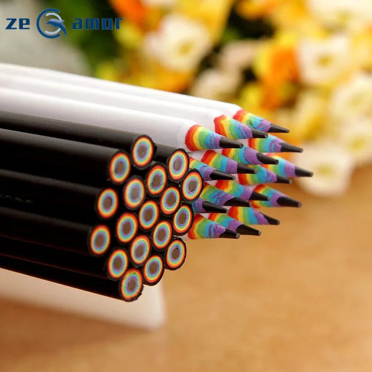 Zeamor Lapiceros Promotional High Quality Wooden Certificate Paper rainbow Color Art Drawing Pencils for Painting