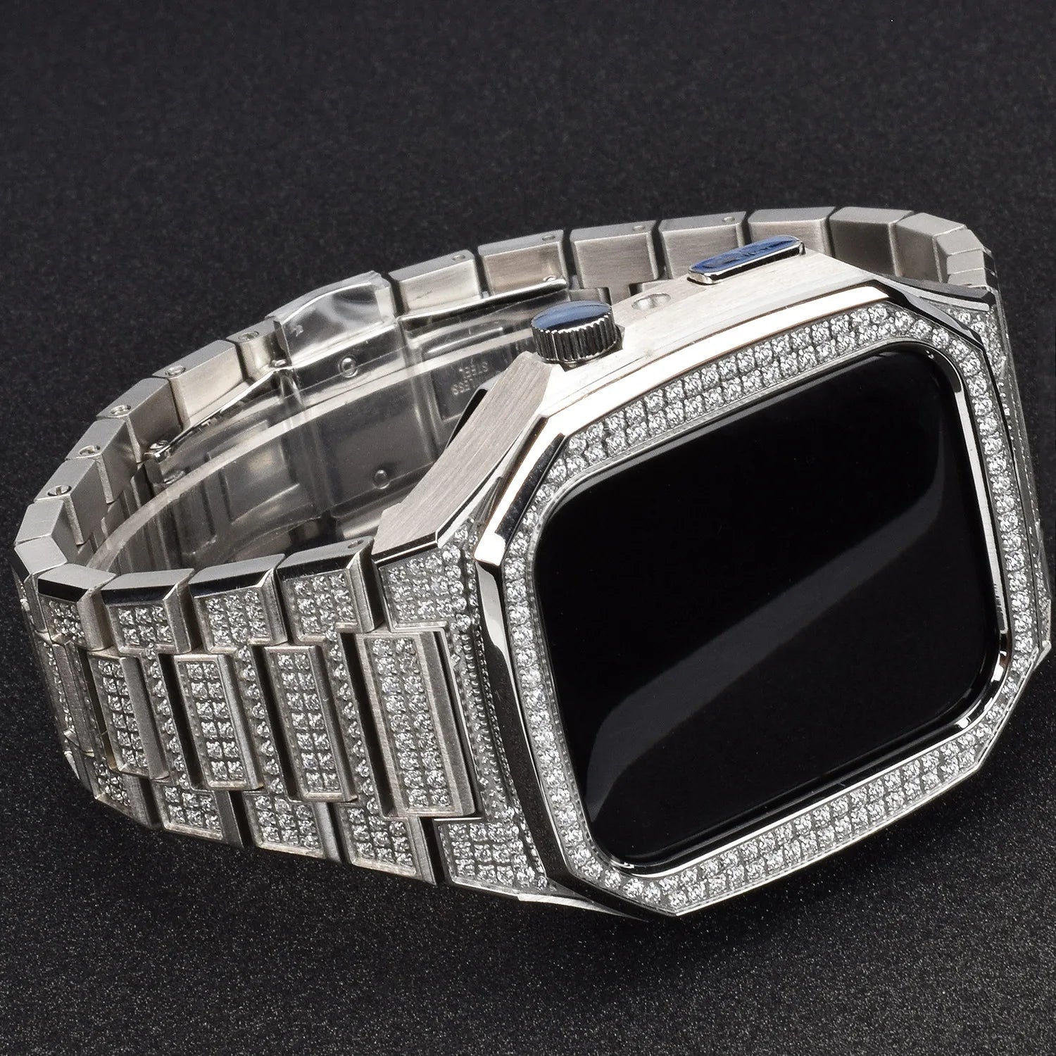 Aimgal Luxury Breathable 44/45mm 316 Stainless Steel Strap Full Diamond Protective Shell Smartwatch Waterproof Band Butterfly