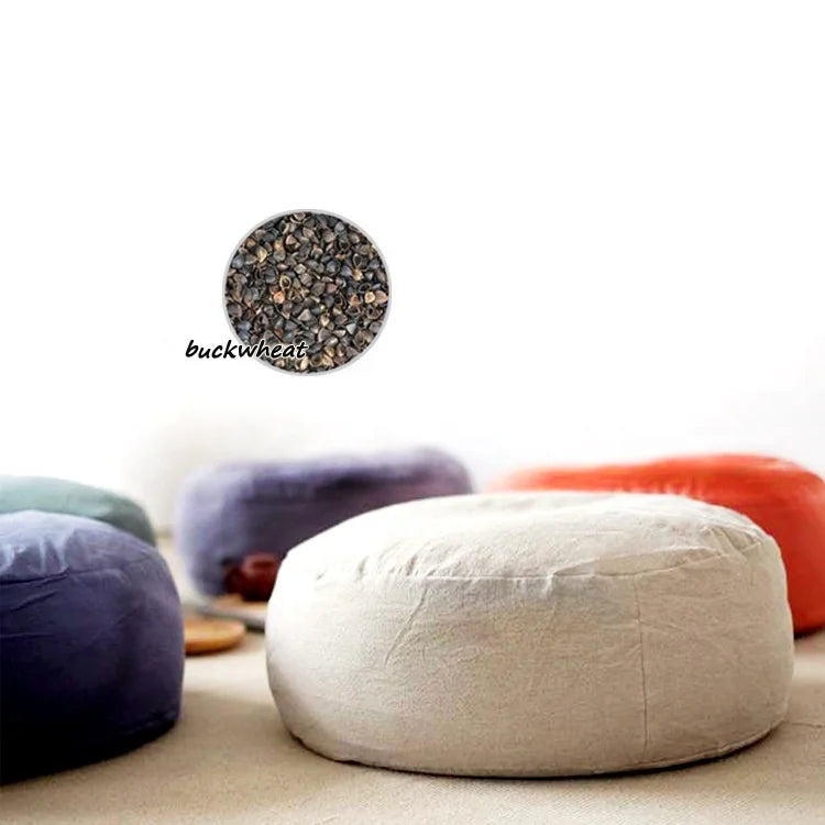 Removable Organic Anti-Slip Sweat-Absorbent Circular Cushion Cotton Cover Buckwheat Filling Yoga Bolster 35cm 10cm Thickness