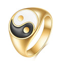 Tiny Enamel Tarnish Free Yin Yang Gold Signet Ring 18K Gold Plated Stainless Steel Ring Women Jewelry