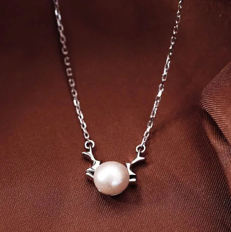 925 Sterling Silver Antlers Pearl  Necklaces Pendants for Women Fashion Lady Festival Gift Jewelry