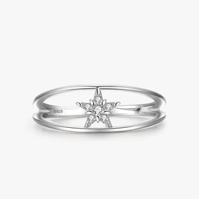 Ailmay New Arrival Fashion 925 Sterling Silver Stars Ring Clear Zircon Double Layer Rings for Women Wedding Engagement Jewelry