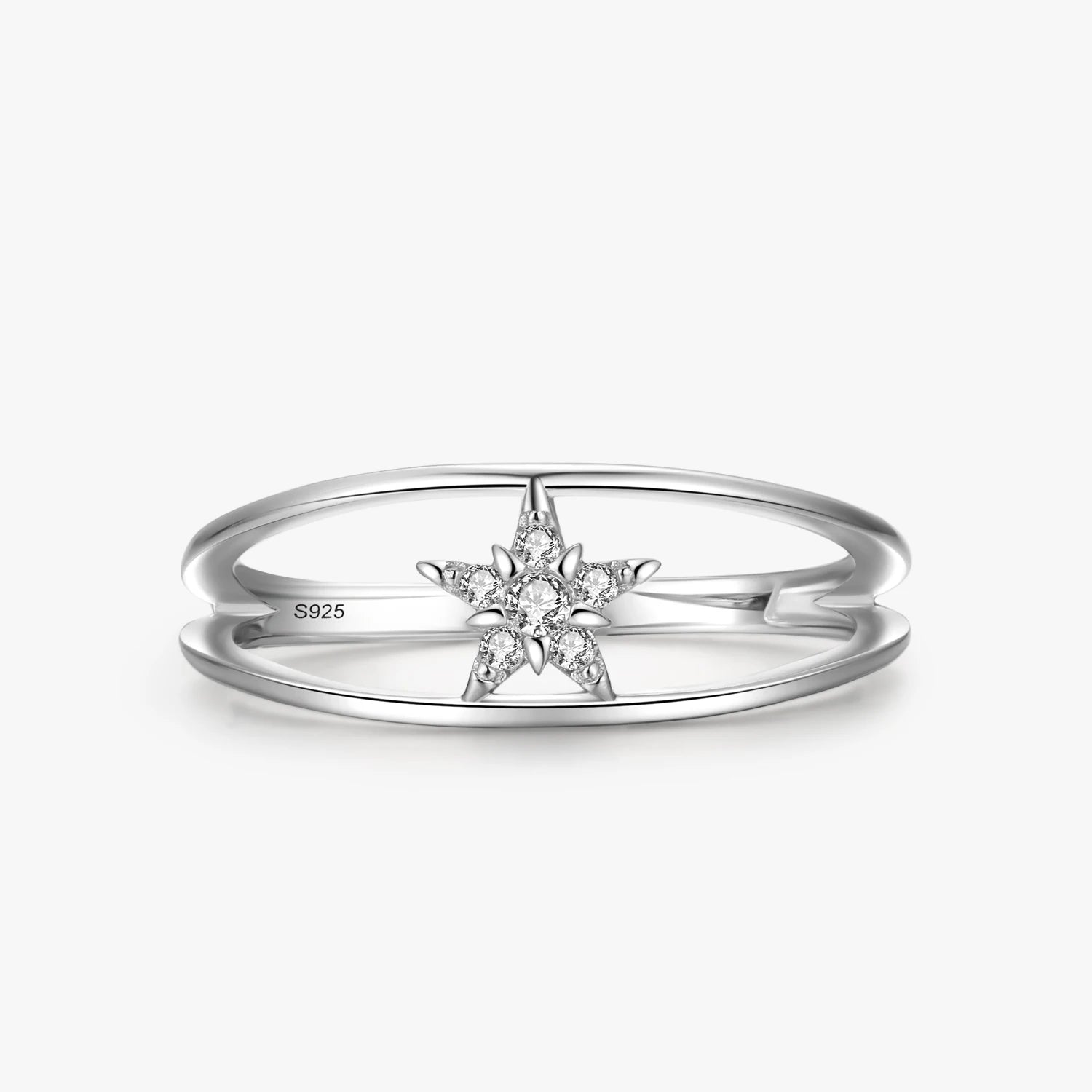 Ailmay New Arrival Fashion 925 Sterling Silver Stars Ring Clear Zircon Double Layer Rings for Women Wedding Engagement Jewelry