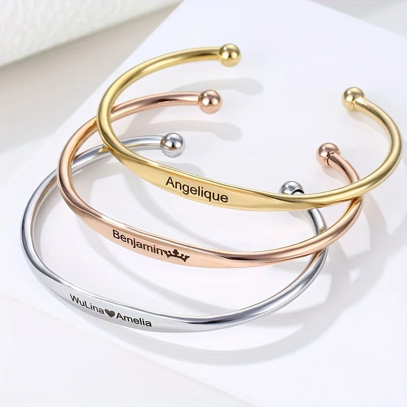 Letter Bangle 18k Plated Waterproof Customized Engraving Name C-shaped Open Cuff Bracelet for Women