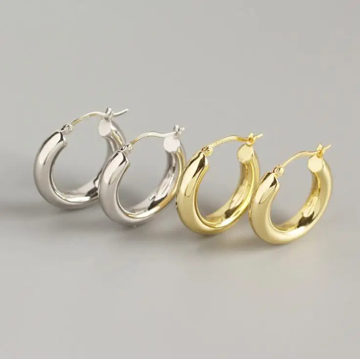 Minimal 925 Sterling Silver Women Small Hoops Chunky Wide Light Tube Thick Gold Hoop Earrings Women