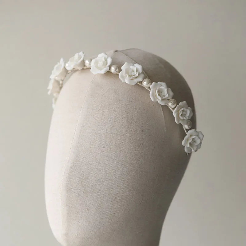 SLBRIDAL Handmade Luxury Rhinestones Pearls Ceram Flower Bridal Tiara Headband Wedding Bridesmaids Crown Women Hair Jewelry