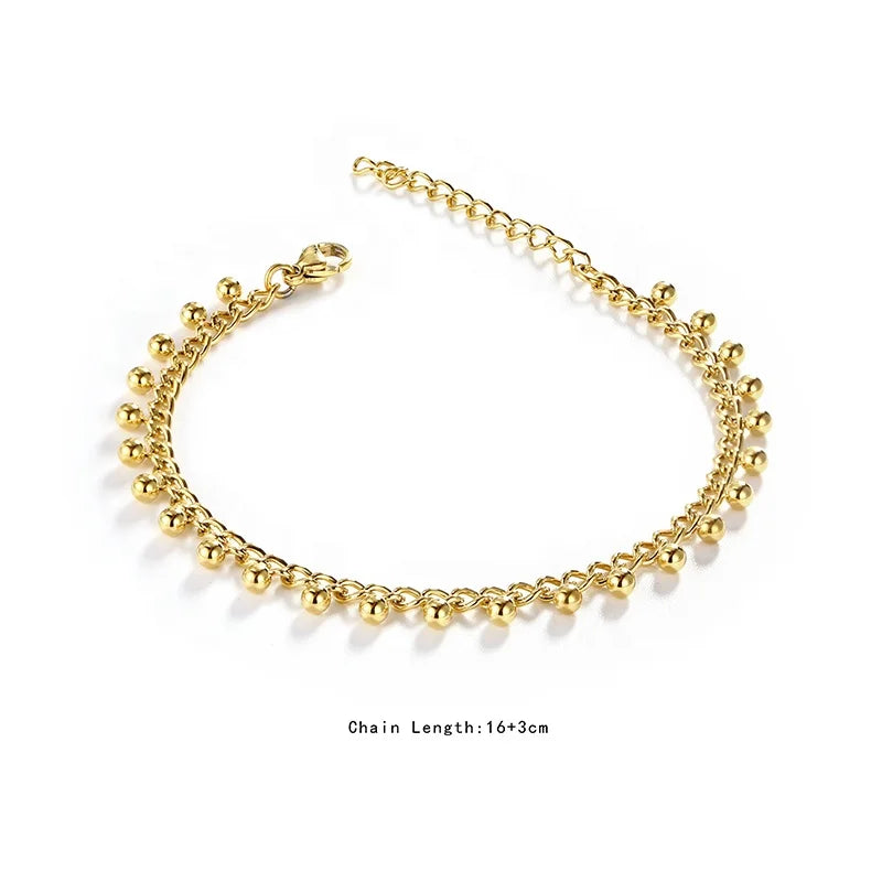 Minimalist Jewelry Stainless Steel Adjustable Chain Gold Bead Bracelet Women