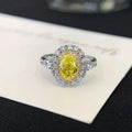 Ruyi 18K Solid Real Gold 1ct Lab Yellow Oval Cut Ring Latest Fashion Bling Cluster Engagement Bridal Wedding Ring for Women