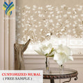 Customized Luxury Modern Flower Bird Embroidered Wallpaper Waterproof Anti-Static Wall Mural for Hotel or Home Decor