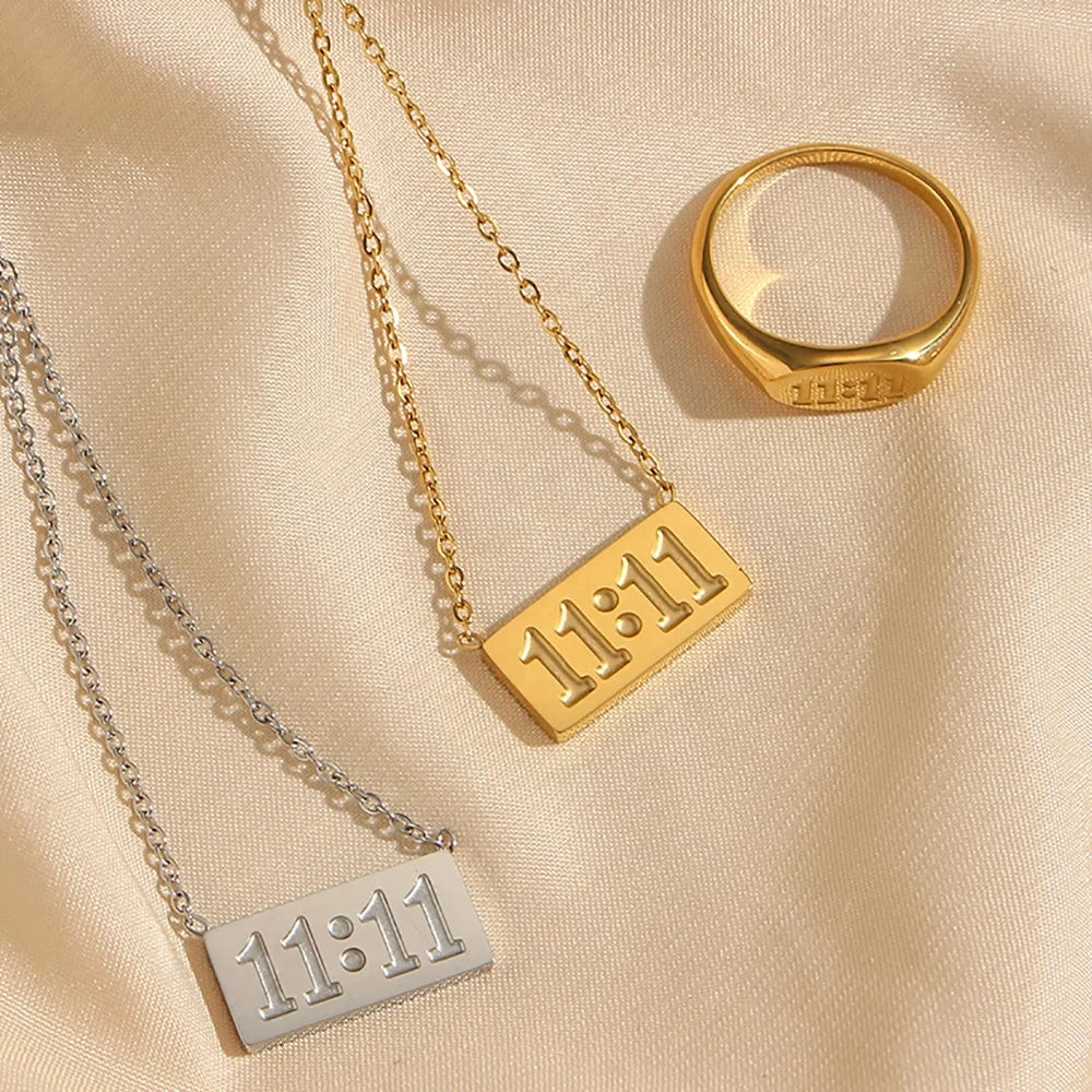 Dreamshow Angel Number Necklace Ring Jewelry Set 11:11 Lucky Jewelry Gold Plated Stainless Steel Jewelry Sets