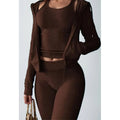 Women's Clothing Sets 2026 New Arrival Streetwear Dark Brown Tracksuits Vest Cropped Sweatshirt Pants 3 Piece Set for Woman