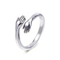 8mm Stainless Steel Ring Silver Rose Gold Personalized Opening Hands Embrace Couples Stainless Steel Ring