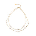 Fashion Elegant Double Layers Pearl Pendant Necklace Stainless Steel Beads Necklace Non Tarnish Waterproof Jewelry
