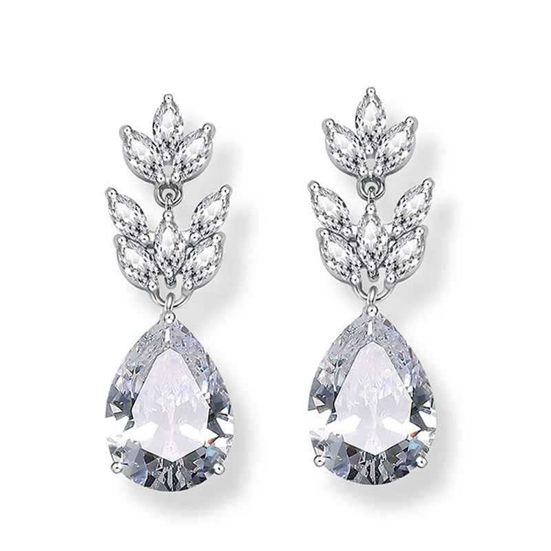 Fashion Classic Water Drop Horse Eye Zircon Luxury Earrings Women's Exquisite Temperament Bridal Earrings Accessories