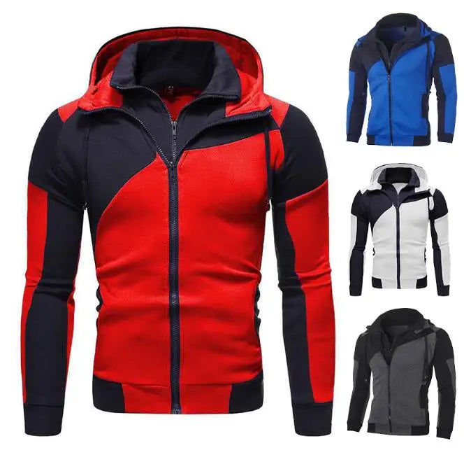 Winter Double Zipper Hoodie Custom Logo Patchwork Fleece Full Zip Hoodie Fashion Warm Coats