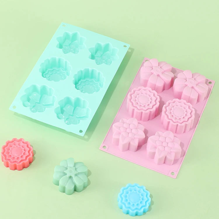 Wholesale  6 Hole Flower Shape Silicone Soap Mold Custom Silicone Flower Shape 6 Cavities Cake Mold for Candy