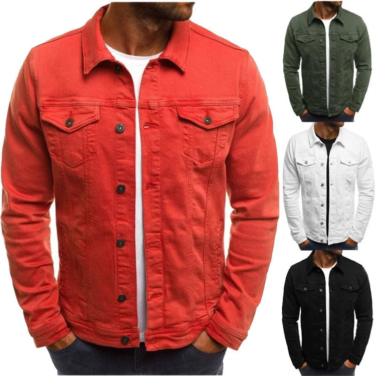 New Denim Jacket Casual Solid Color Jacket Cardigan Button Cargo Coat