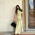 Casual Office Lady Street Wear Irregular Pleated Dress Olive Green Long Maxi Dress Women