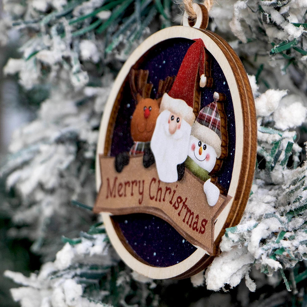 2026 Modern Style Multi-layer Wooden Christmas Tree Pendants 3D Laser-Cut Home Decoration Factory Wholesale