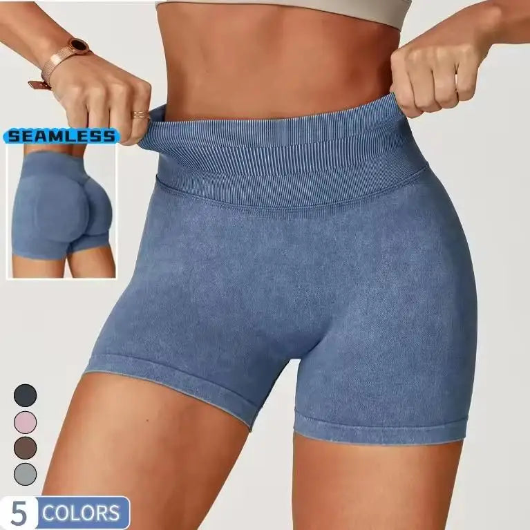 Women's High Waist Seamless Yoga Shorts Hip-Lifting Design Sand Washed Tight & Quick Drying Breathable Running Sports Pants