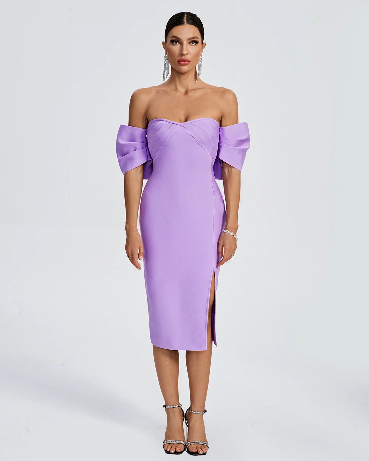 Ocstrade 2024 Fashion Ladies Knee Length Bandage Evening Dress New Design Sleeves Off the Shoulder Bodycon Elegant Career Dress