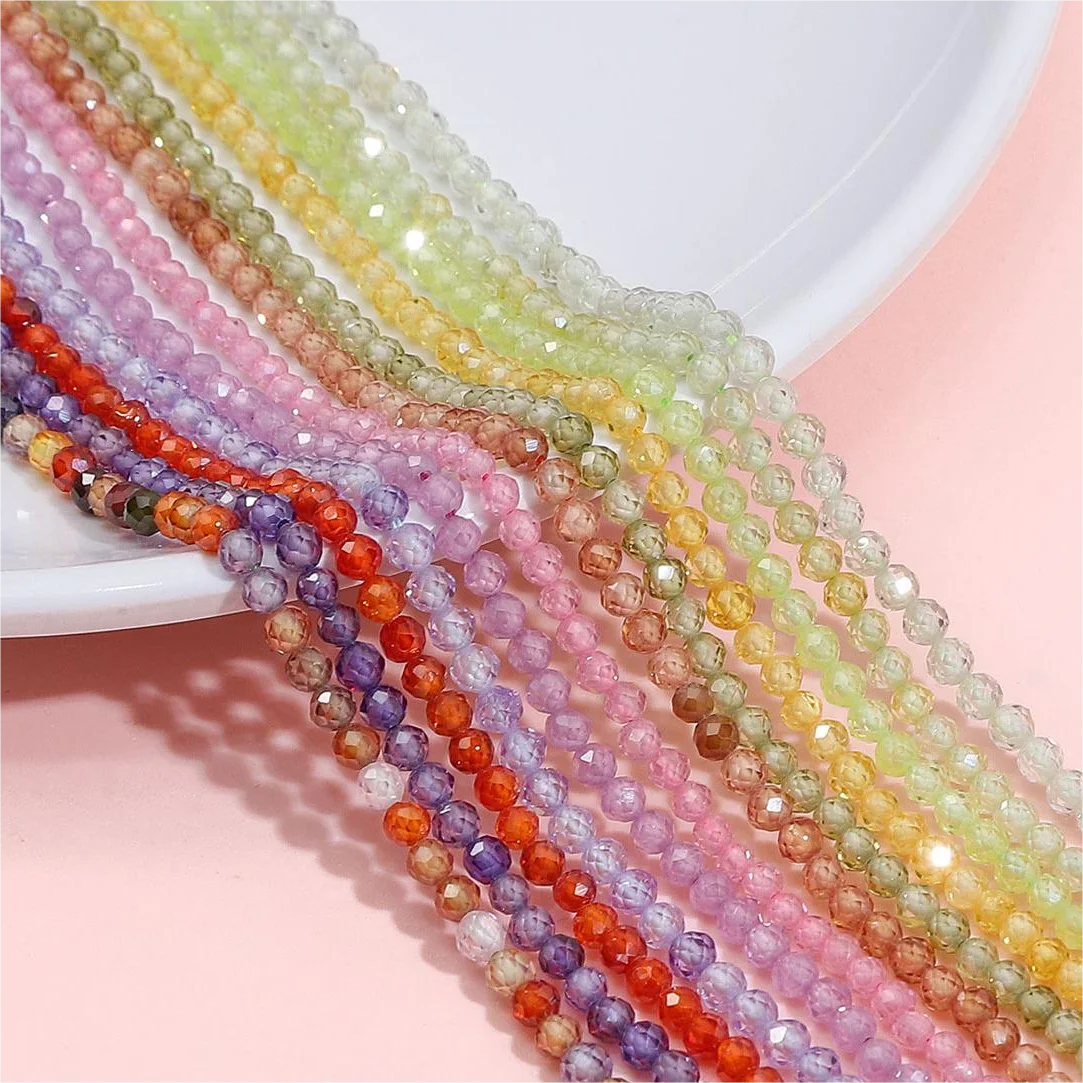 2mm Zircon Making Jewelry Green Pink White Yellow Purple Orange Red Faceted Gemstone Loose Beads 15"