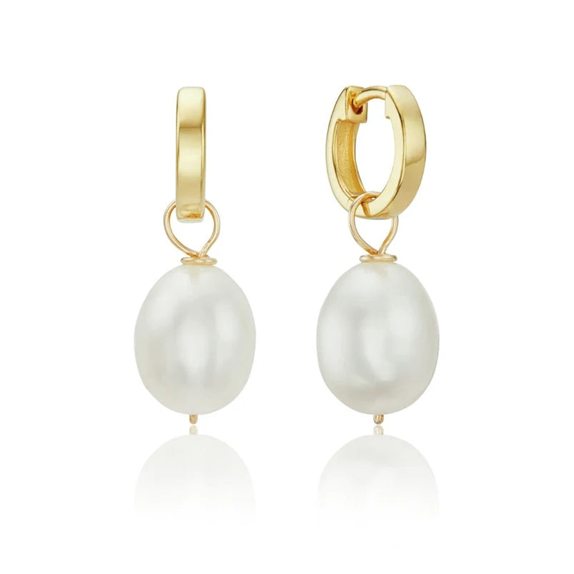 Gemnel Party Jewelry 925 Silver 18k Gold Huggie Freshwater Pearl Drop Hoop Earrings