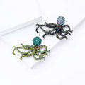 Creative Marine Animal Octopus Lapel Pin Green Blue Crystal Rhinestone Brooch for Women Men and Children