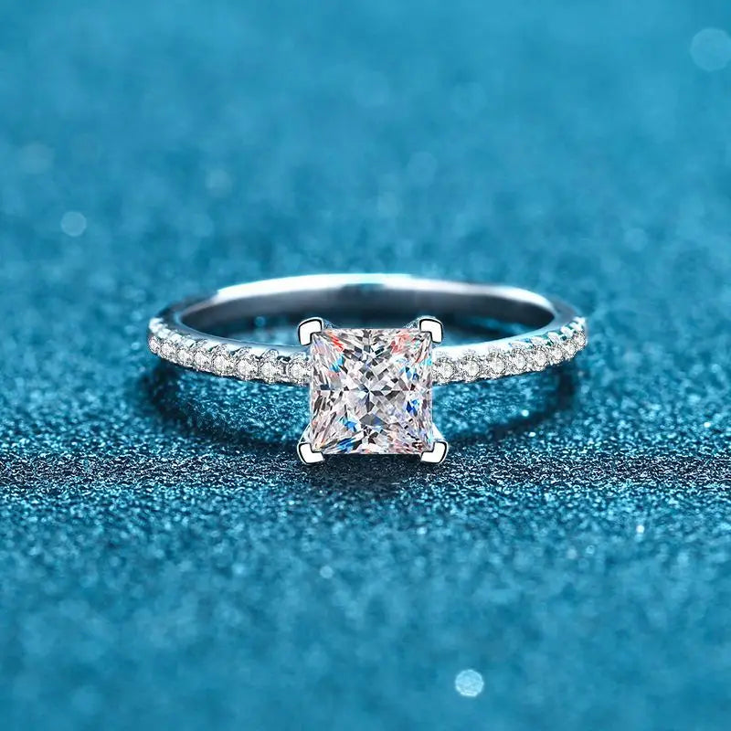 Aimgal GRA Certified 2ct Princess Cut Moissanite Engagement Ring D-VVS1 3EX in S925 Sterling Silver Plated Pt950