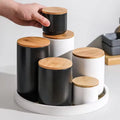 SWT Custom Wholesale Ceramic Canister for Coffee Tea Spice Jar Holder Ceramic Food Storage  Kitchen Containers with Bamboo Lids