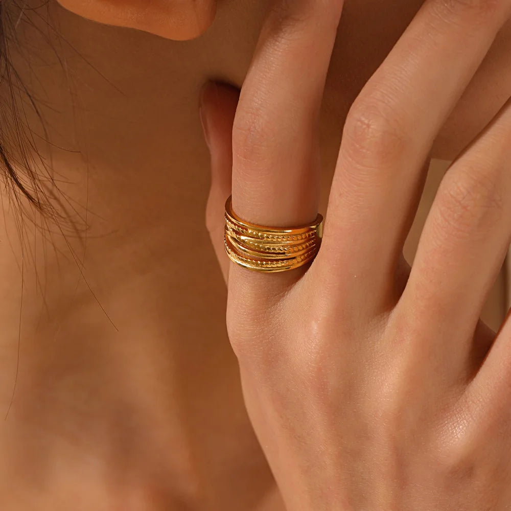 Nabest Tarnish Free Women Opener Layers Ring Jewelry Stainless Steel Gold Plated Adjustable Geometric Vintage Rings