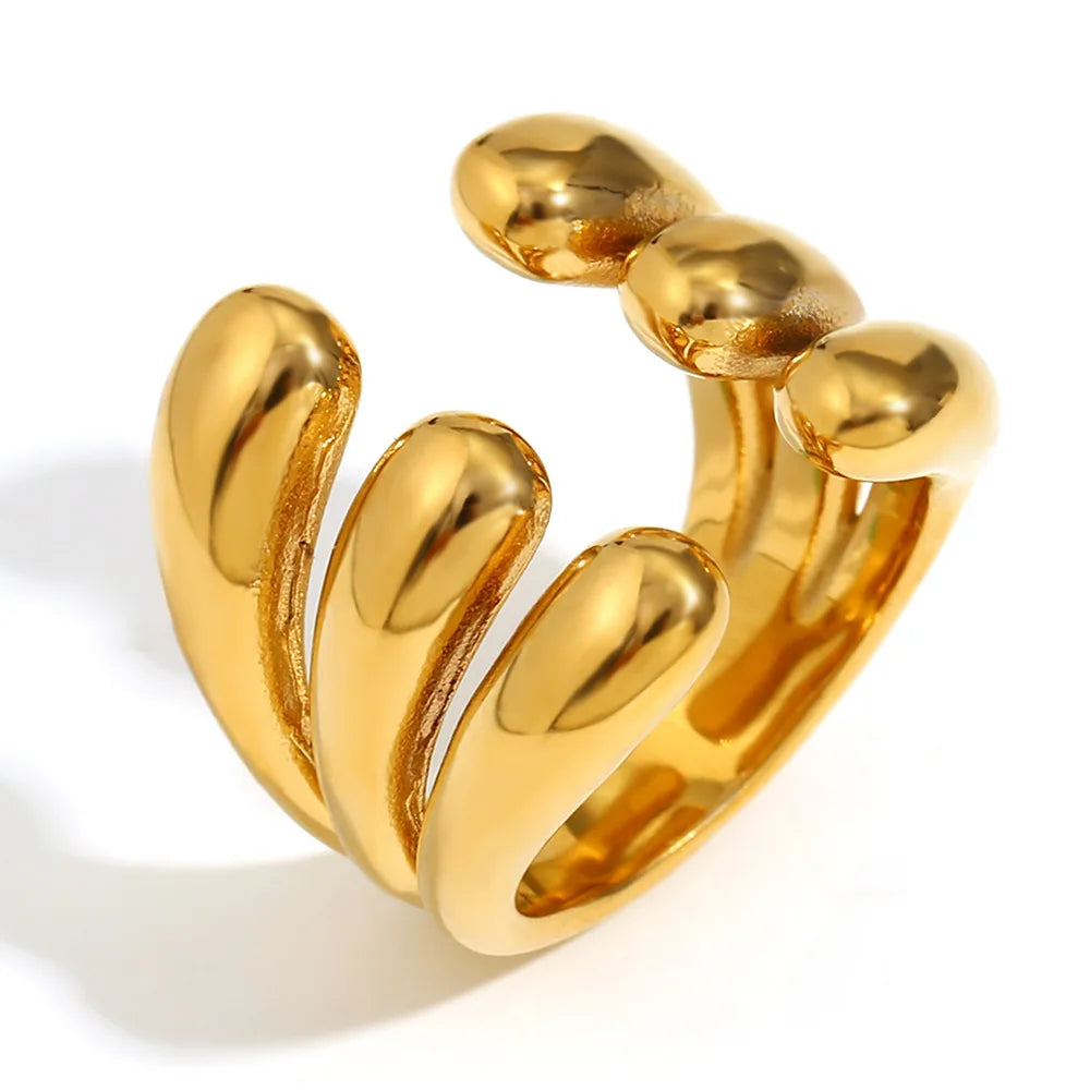 Customized Chunky Multi Three Layered Hypoallergenic 18K Gold Stainless Steel Asymmetrical Rings Non Tarnish