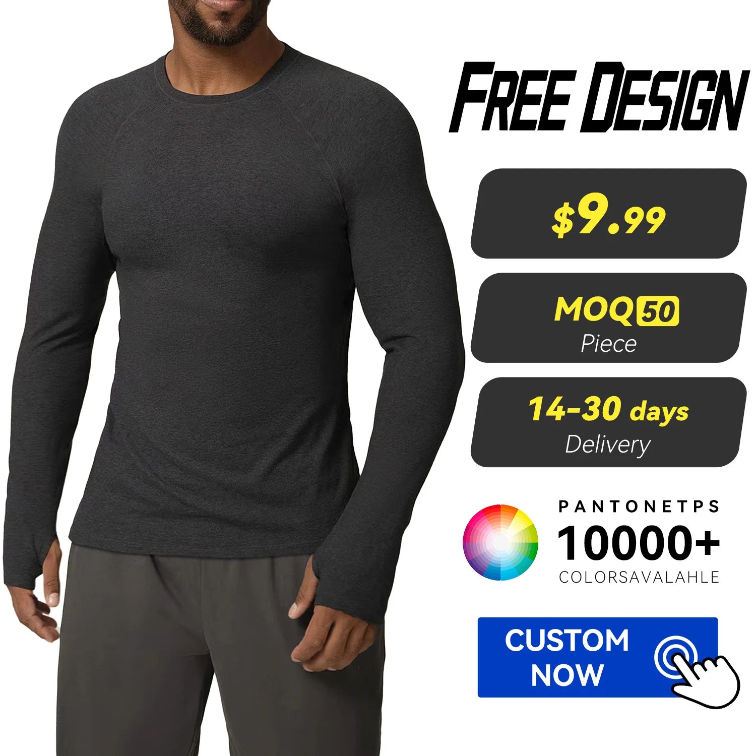 Blank Men's Knitted Breathable Quick Dry Long Sleeved T-Shirts Fall Winter Regular Fit Elastic Solid Color Running Training